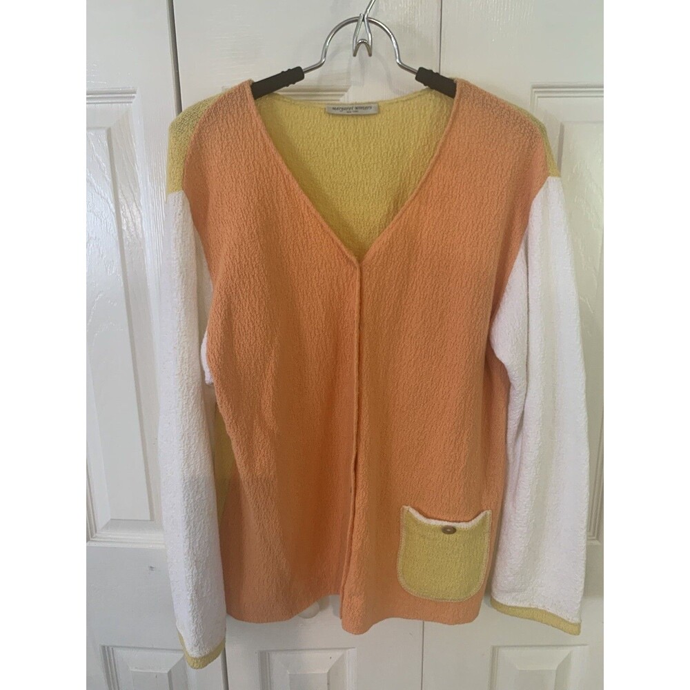 Margaret Winters New York Women's Yellow & Orange Oyster Button Sweater Sz L